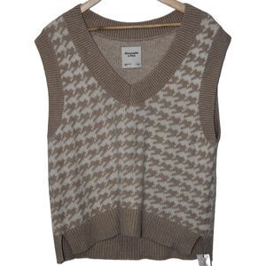 Abercrombie & Fitch Beige White Knit Sleeveless V-Neck Sweater Vest Size Large L